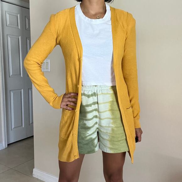 BDG Urban Outfitters Long Open Cardigan Sweater with Pockets Yellow Size S - Picture 8 of 11